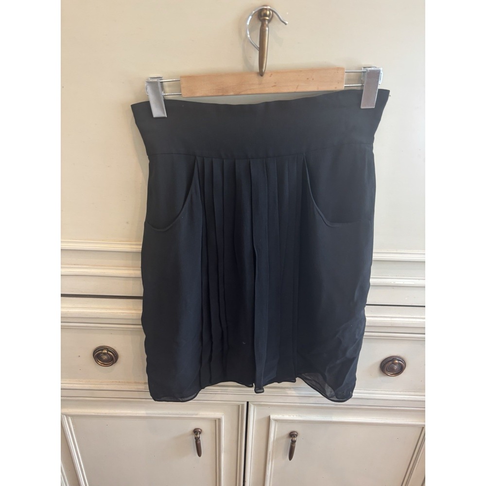 Chanel Boutique Black Pleated Silk Skirt High Waist Lined Sz 40 Pockets Vintage